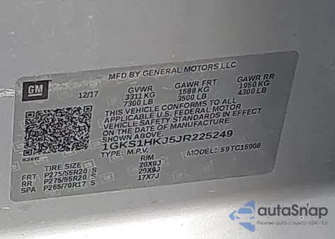 2018 GMC Yukon Xl Denali из США, поврежденный, VIN 1GKS1HKJ5JR225249